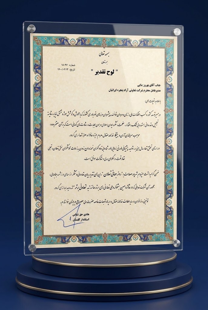 گواهینامه آراد پنجره، استانداری گلستان